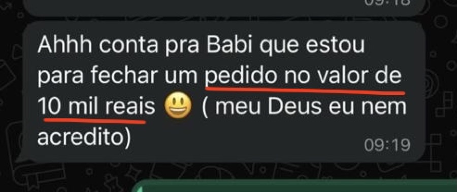 Mensagem de aluna sobre resultados (print 6)