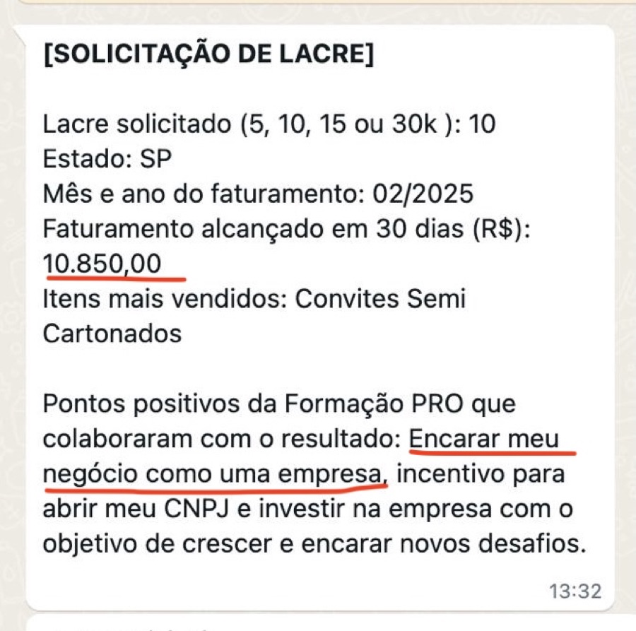 Mensagem de aluna sobre resultados (print 8)