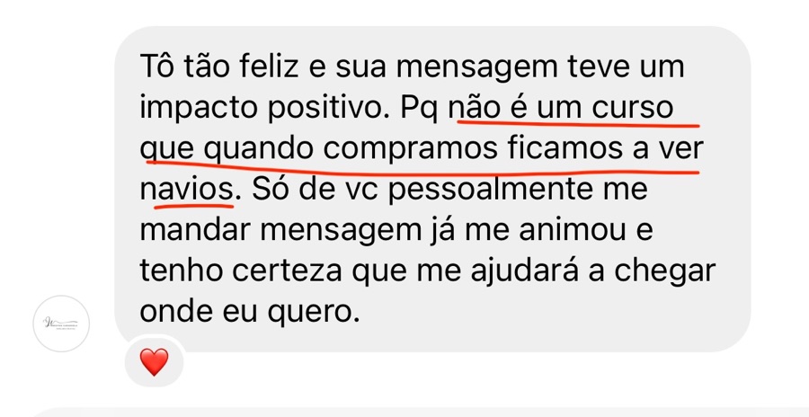 Mensagem de aluna sobre resultados (print 12)