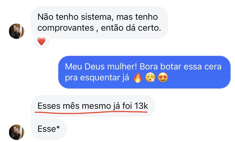 Mensagem de aluna sobre resultados (print 13)