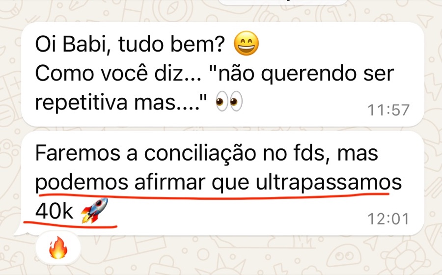 Mensagem de aluna sobre resultados (print 14)