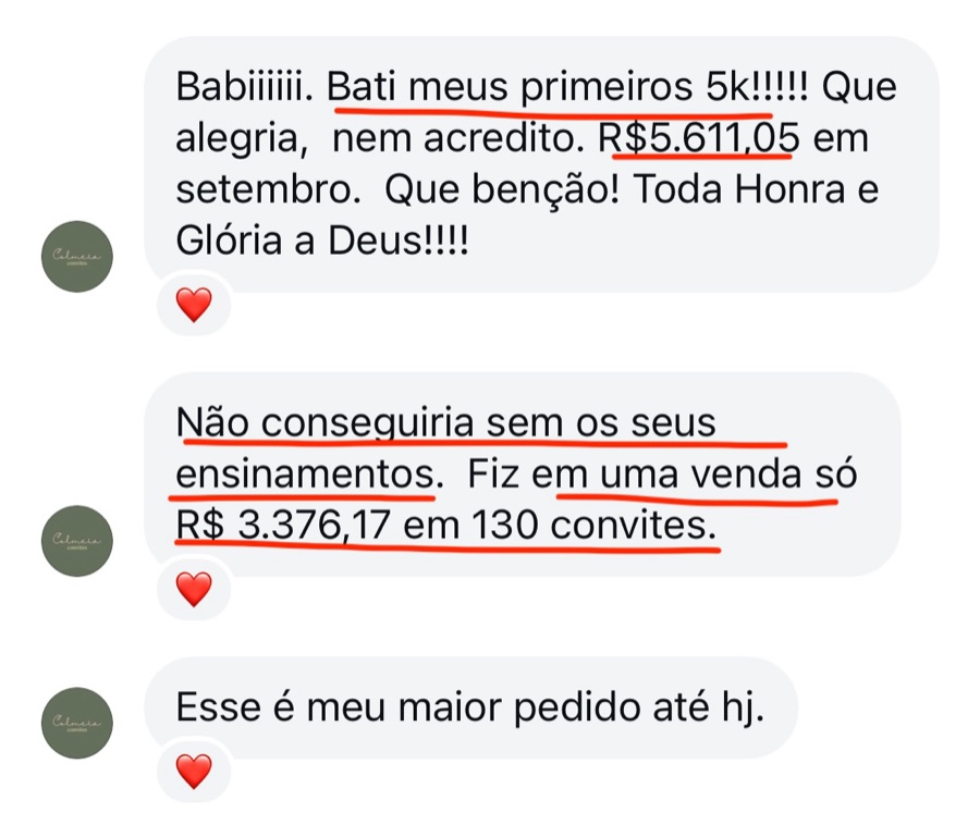 Mensagem de aluna sobre resultados (print 15)