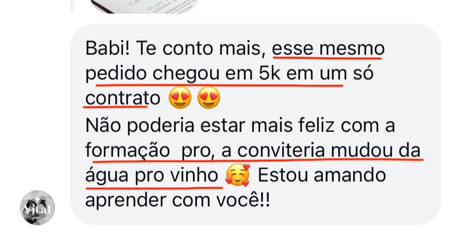 Mensagem de aluna sobre resultados (print 16)