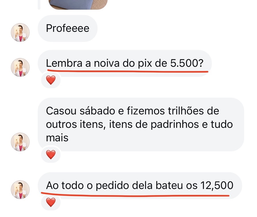 Mensagem de aluna sobre resultados (print 17)